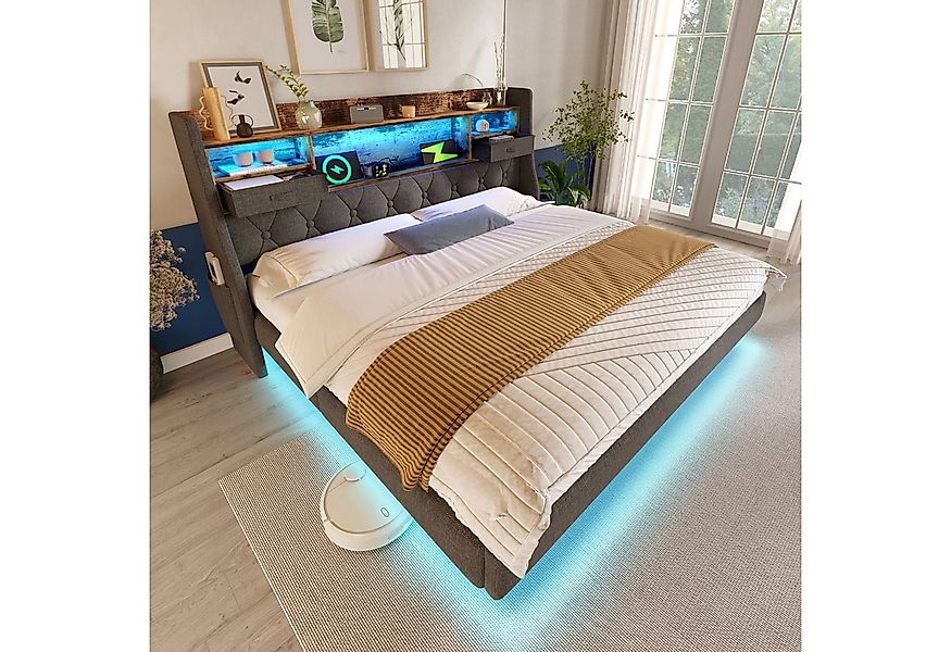 STILVORA Polsterbett 140x200 mit Schwebebett,Jugendbett Bettgestell mit LED günstig online kaufen