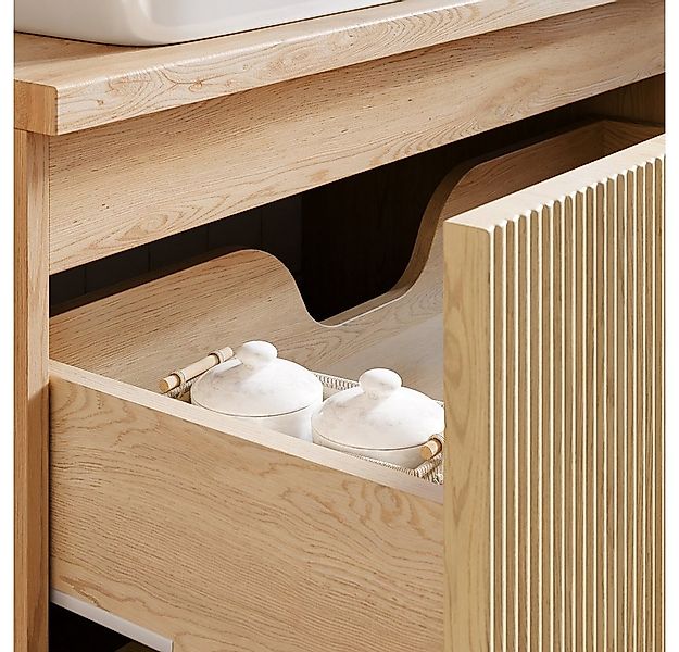 Lomadox Waschbeckenschrank NARPIO-56 60 cm breit, 2 Schubladen, Eiche mit g günstig online kaufen