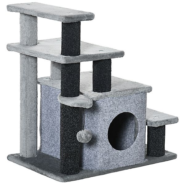 PawHut Haustiertreppe 3/4-stufige Katzentreppe mit Schlafhöhle & Spielball, günstig online kaufen