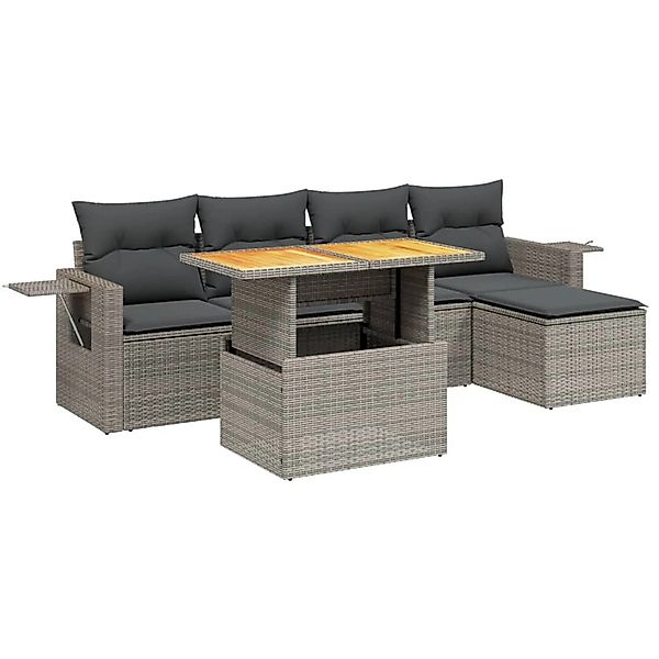 vidaXL 6-Tlg Garten-Sofagarnitur mit Kissen Grau Poly Rattan 3271732 günstig online kaufen