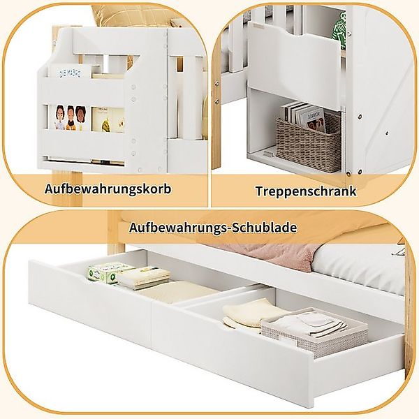 Flieks Etagenbett, Kinderbett mit 2 Schubladen und Stauraumtreppe 90x200cm+ günstig online kaufen