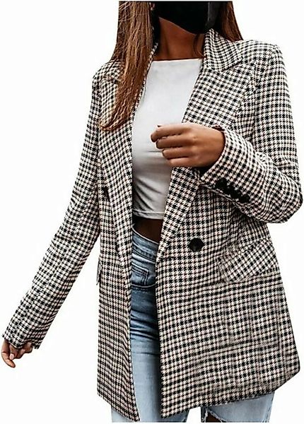 FIDDY Wintermantel Damen Mode Karierter Anzug Langarm-Blazer mit Umlegekrag günstig online kaufen