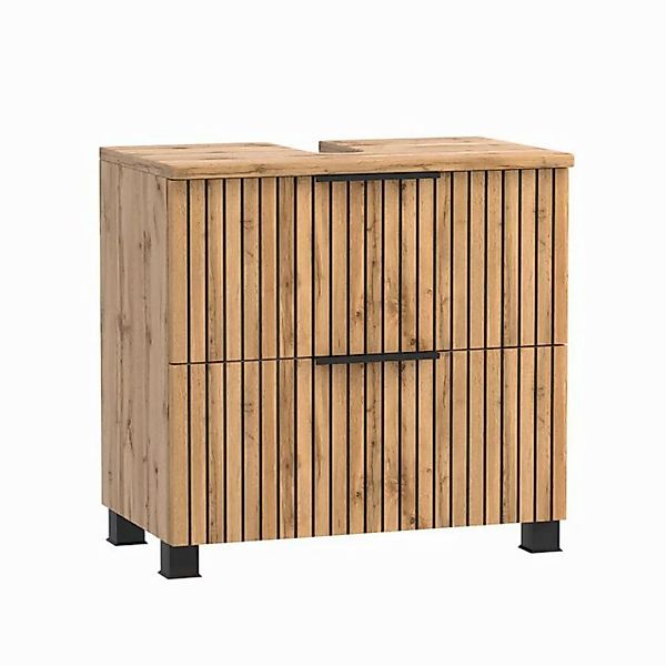 Lomadox Waschbeckenschrank LIVINGSTON-03 Eiche mit gestreifter Front, 60cm günstig online kaufen