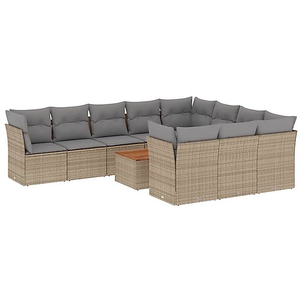 vidaXL 11-Tlg Garten-Sofagarnitur mit Kissen Beige Poly Rattan 3256171 günstig online kaufen