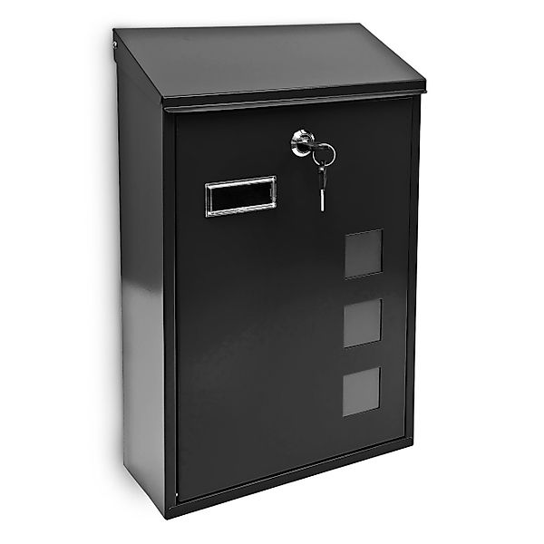 relaxdays Briefkasten 3 Fenster Farbauswahl, Schwarz günstig online kaufen