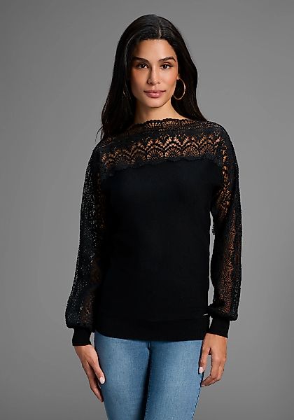 Bruno Banani Strickpullover, mit Spitze auf Ärmel und Schulter - NEUE KOLLE günstig online kaufen
