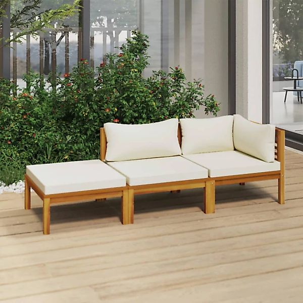 3-tlg. Garten-lounge-set Mit Creme Kissen Massivholz Akazie günstig online kaufen