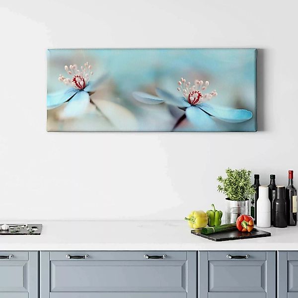 Bricoflor Leinwand Bild Mit Blumen Als Nahaufnahme Blumenbild In Hellblau U günstig online kaufen