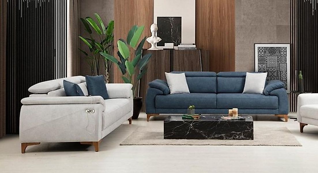 Xlmoebel Sofa Zeitgemäßer Drei-Sitzer 2x Sofas Sofa-Garnitur Komplett Texti günstig online kaufen