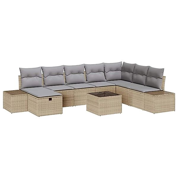 vidaXL Garten-Sofa-Set mit Kissen 9-Tlg Beige Poly Rattan 3359439 günstig online kaufen