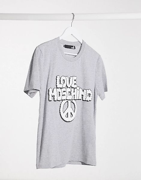 Love Moschino – T-Shirt mit Wolken-Logoprint-Grau günstig online kaufen