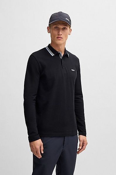 BOSS GREEN Langarm-Poloshirt Plisy mit Streifen am Kragen günstig online kaufen