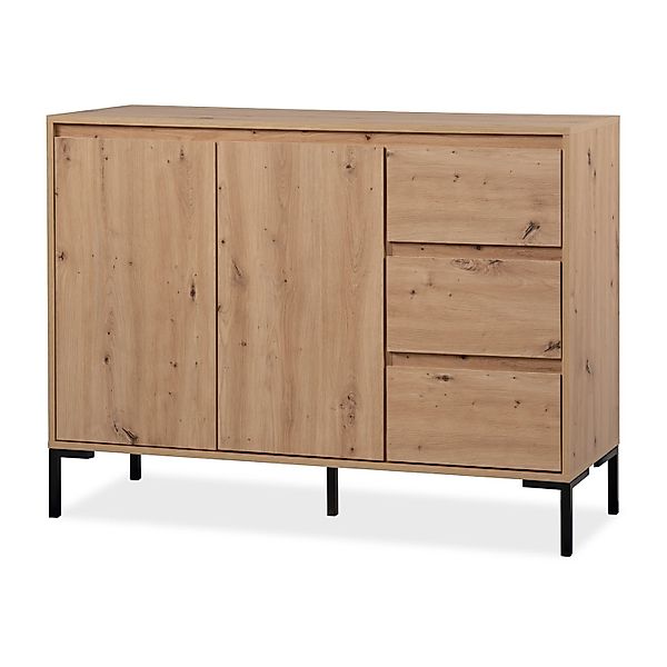 Furn.Design Kommode Eiche Artisan 120 cm 2 Türen 3 Schubkästen Modern Basti günstig online kaufen