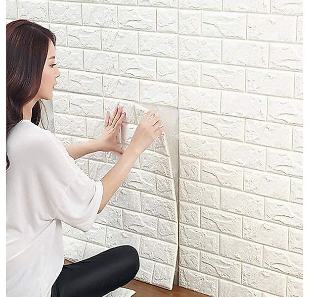 FELIXLEO 3D-Tapete 3D Tapete Selbstklebend Ziegeloptik 10 Stk 38x35cm Weiß, günstig online kaufen