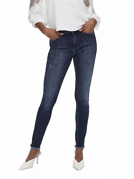 Only Damen Jeans ONLBLUSH LIFE MID SK ANK RAW REA811 - Skinny Fit - Blau - günstig online kaufen