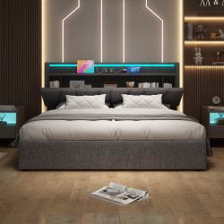 Flieks Polsterbett, Hydraulisches Doppelbett 140x200cm Stauraumkopfteil günstig online kaufen