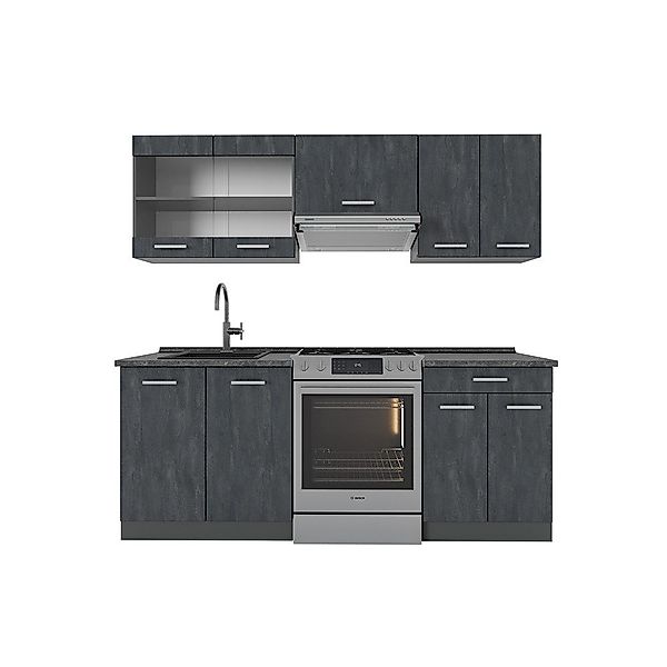 Vicco Küchenzeile R-Line, Schwarz Beton/Anthrazit, 200 günstig online kaufen