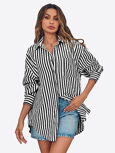 Imily Bela Blusenshirt Damen Übergroße gestreifte Button-Down-Hemden (Packu günstig online kaufen