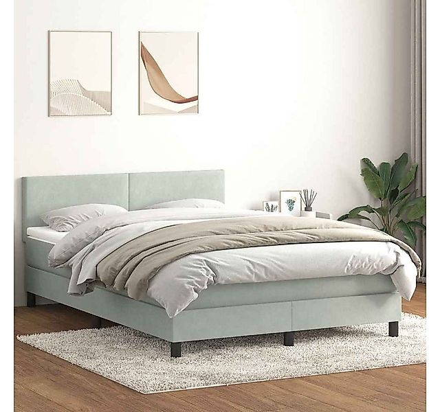vidaXL Boxspringbett, Boxspringbett mit Matratze Hellgrau 140x220 cm Samt günstig online kaufen