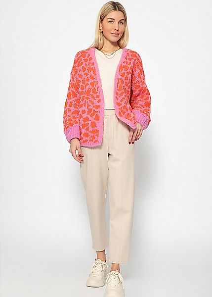 SASSYCLASSY Cardigan Leo-Print Cardigan Damen aus Grobstrick Lockere Damen günstig online kaufen