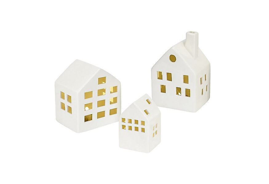 Spetebo LED Dekofigur Keramik Haus weiß 3er Set - 14 / 12 / 10 cm, An - / A günstig online kaufen