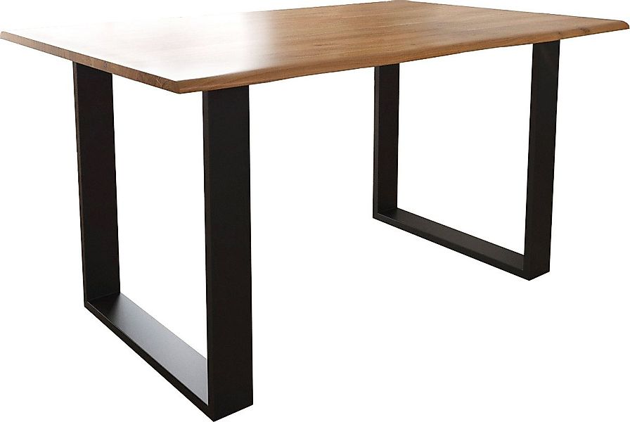 DELIFE Esstisch Edge, S Akazie Natur 140x90 Kufe Schwarz Live-Edge günstig online kaufen