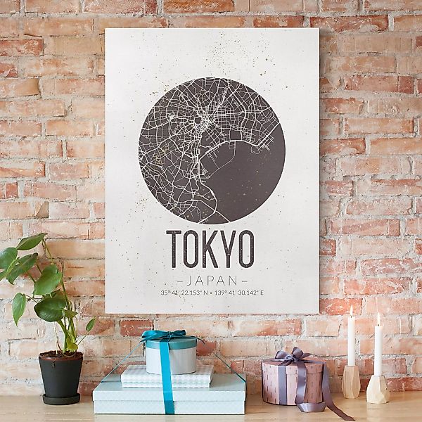 Leinwandbild Schwarz-Weiß - Hochformat Stadtplan Tokyo - Retro günstig online kaufen
