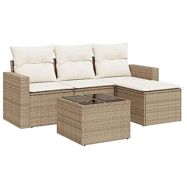 vidaXL 5-Tlg Garten-Sofagarnitur mit Kissen Beige Poly Rattan 3251215 günstig online kaufen
