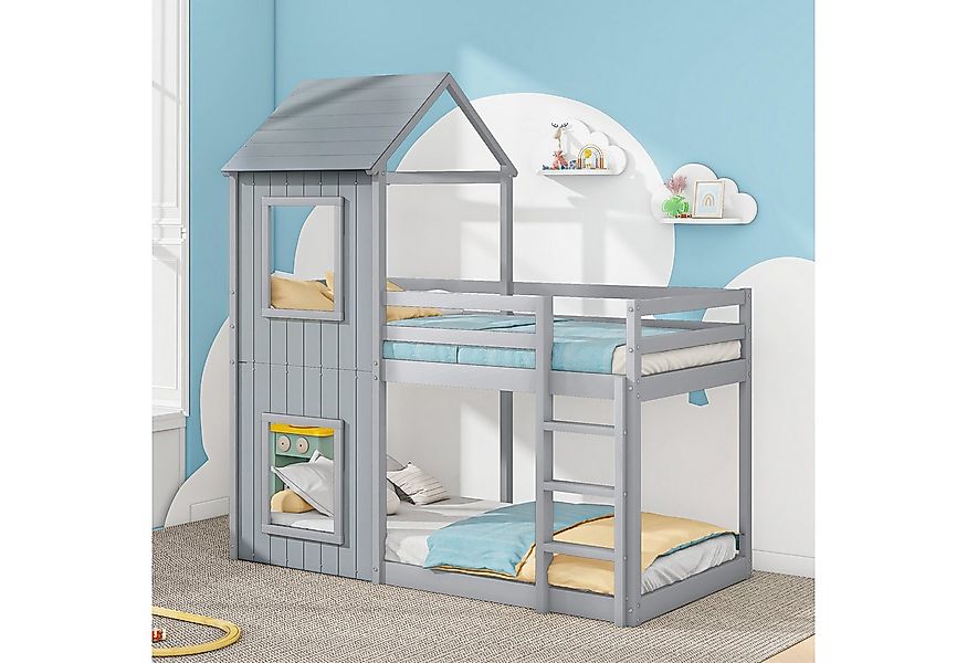 Flieks Etagenbett, Hochbett mit Treppe Hausbett Kinderbett 200x90cm Kiefer günstig online kaufen
