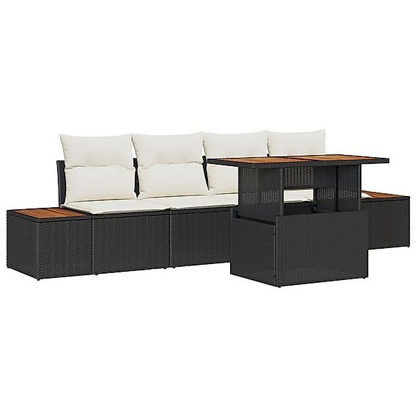 vidaXL Loungesofa 5-tlg. Garten-Essgruppe mit Kissen Schwarz Poly Rattan, 5 günstig online kaufen