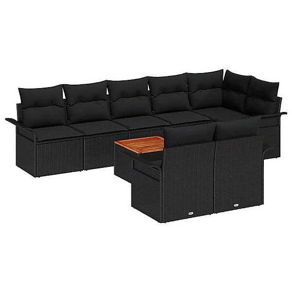 vidaXL Loungesofa 9-tlg. Garten-Sofagarnitur mit Kissen Schwarz Poly Rattan günstig online kaufen