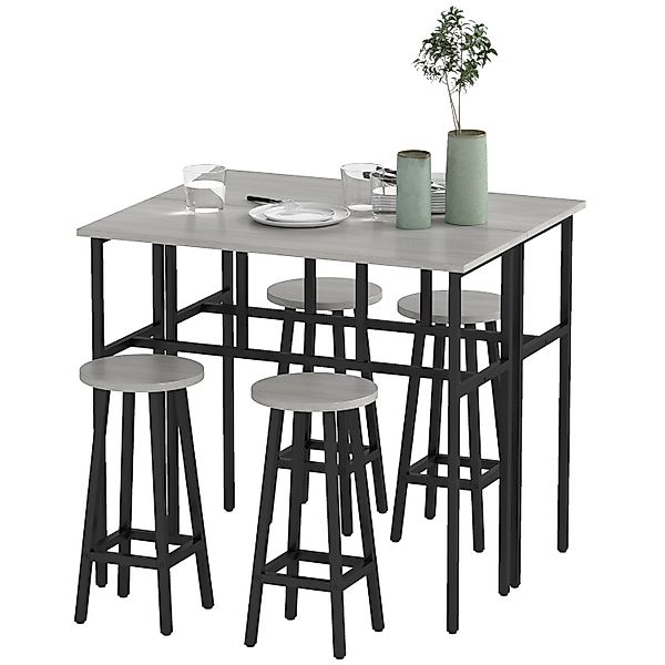 HOMCOM 2 Bistrotisch mit 4 Stühlen Hocker Spanholz Stahl Grau Schwarz günstig online kaufen