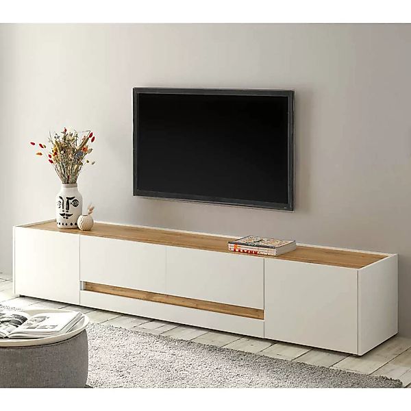 TV Lowboard in Weiß und Wildeiche Optik 220 cm breit günstig online kaufen