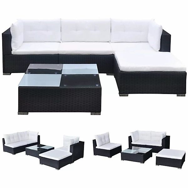 5-tlg. Garten-lounge-set Mit Auflagen Poly Rattan Schwarz günstig online kaufen