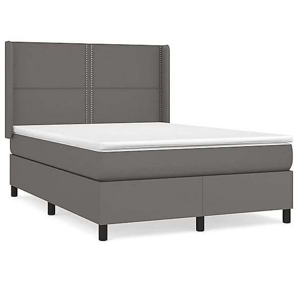 vidaXL Boxspringbett, Boxbett mit Matratze Grau 140x200 cm Kunstleder günstig online kaufen