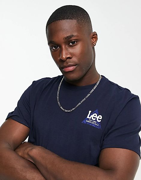 Lee – T-Shirt mit kleinem Dreieck-Logo-Marineblau günstig online kaufen