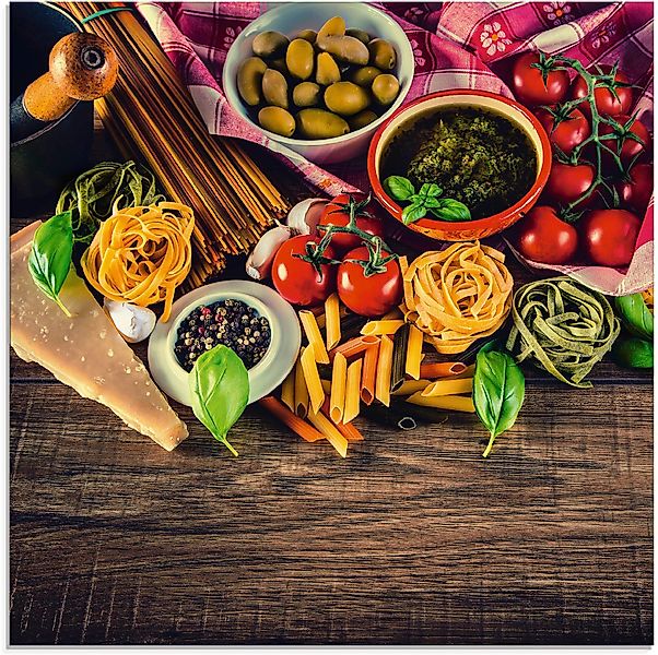 Artland Glasbild Italienisch mediterrane Lebensmittel, Lebensmittel günstig online kaufen