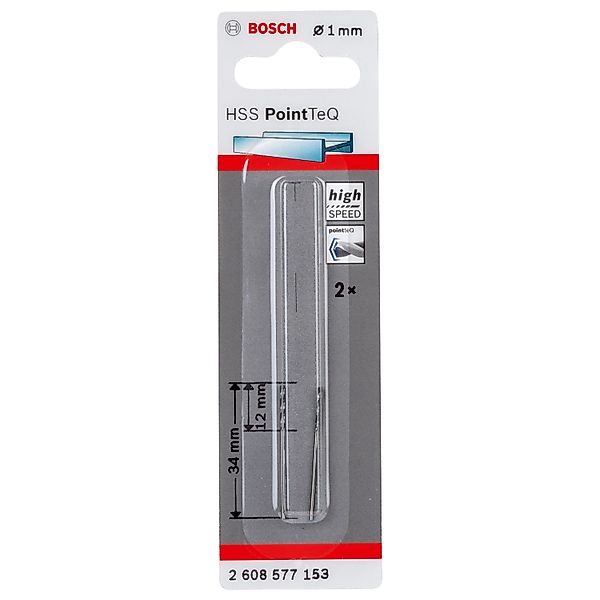 Bosch HSS-Spiralbohrer PointTeQ Ø 1 mm x 12 mm x 34 mm 2 Stück günstig online kaufen