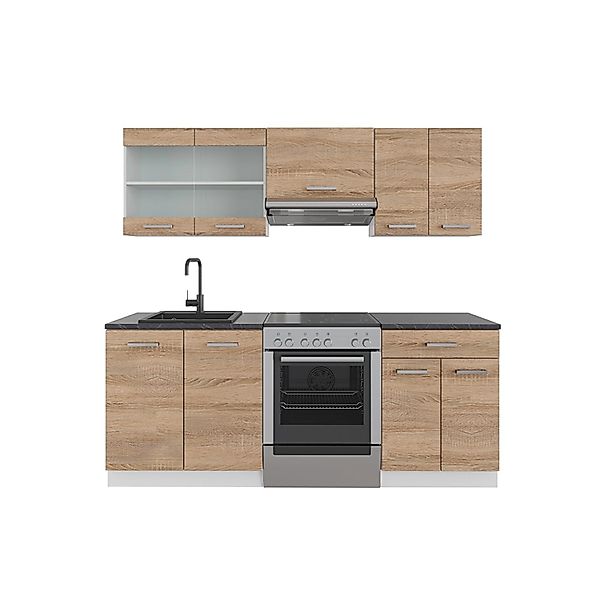 Vicco R-Line Küchenzeile Sonoma/Weiß 200 cm AP Anthrazit ohne E-Geräte günstig online kaufen