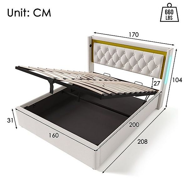 Flieks Polsterbett, Hydraulisches Doppelbett 160x200cm mit Ladefunktion und günstig online kaufen