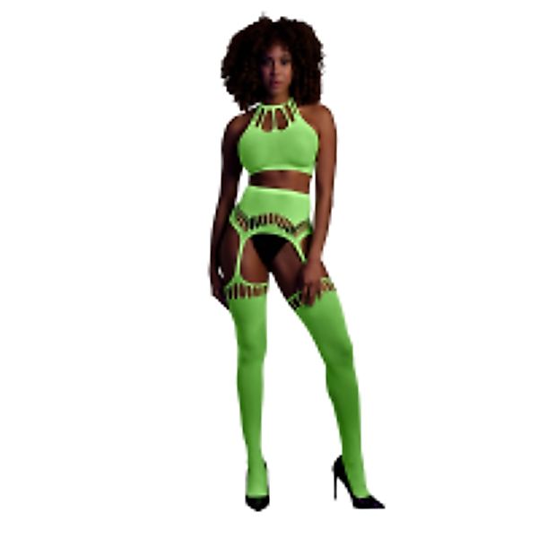 Two Piece with Crop Top and Stockings - One Size - Neon Green günstig online kaufen