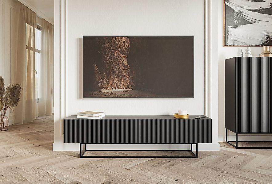 Selsey TV-Schrank VELDIO TV-Lowboard 175 cm – Riffelfronten und Metallgeste günstig online kaufen
