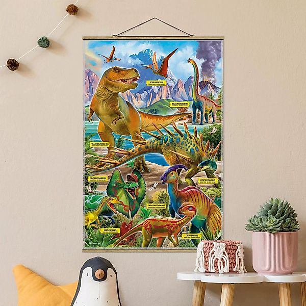 Stoffbild mit Posterleisten Die Dinosaurierarten günstig online kaufen