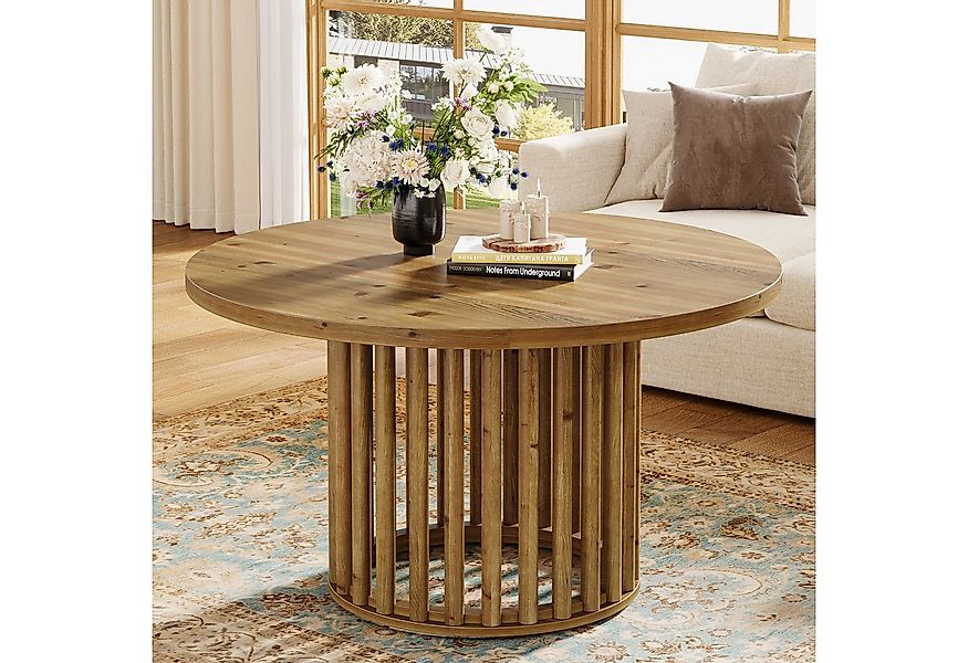Tribesigns Couchtisch Runde Couchtisch aus Massivholz, 80cm Wohnzimmertisch günstig online kaufen