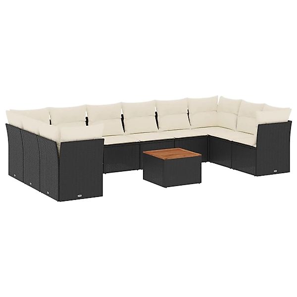 vidaXL 11-Tlg Garten-Sofagarnitur mit Kissen Schwarz Poly Rattan 3256161 günstig online kaufen