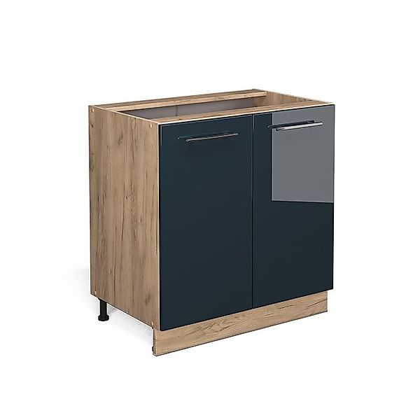Vicco Spülenunterschrank Fame-Line Dunkelblau Hochglanz/Goldkraft Eiche 80 günstig online kaufen