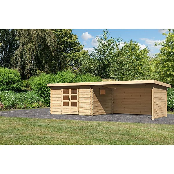 Karibu Gartenhaus Jeebel 4 Anbaudach Rück-/Seitenwand Natur 217 x 342 x 282 günstig online kaufen