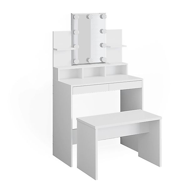 Vicco Schminktisch Ania Weiß 80 cm mit LED Beleuchtung und Bank günstig online kaufen