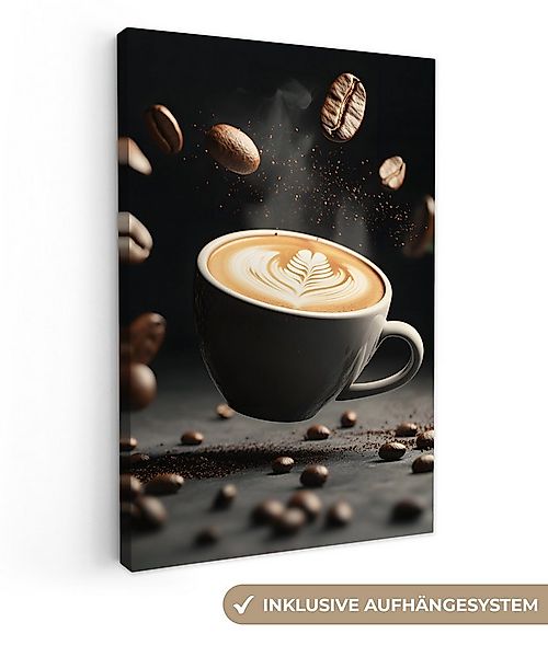 OneMillionCanvasses® Leinwandbild Cappuccino - Tasse - Bohnen - Braun, Foto günstig online kaufen