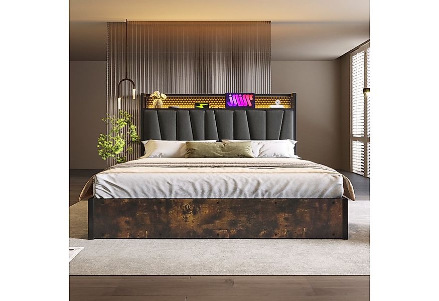 STILVORA Polsterbett 140×200cm Polsterbett Metallbett mit LED,Doppelbett mi günstig online kaufen